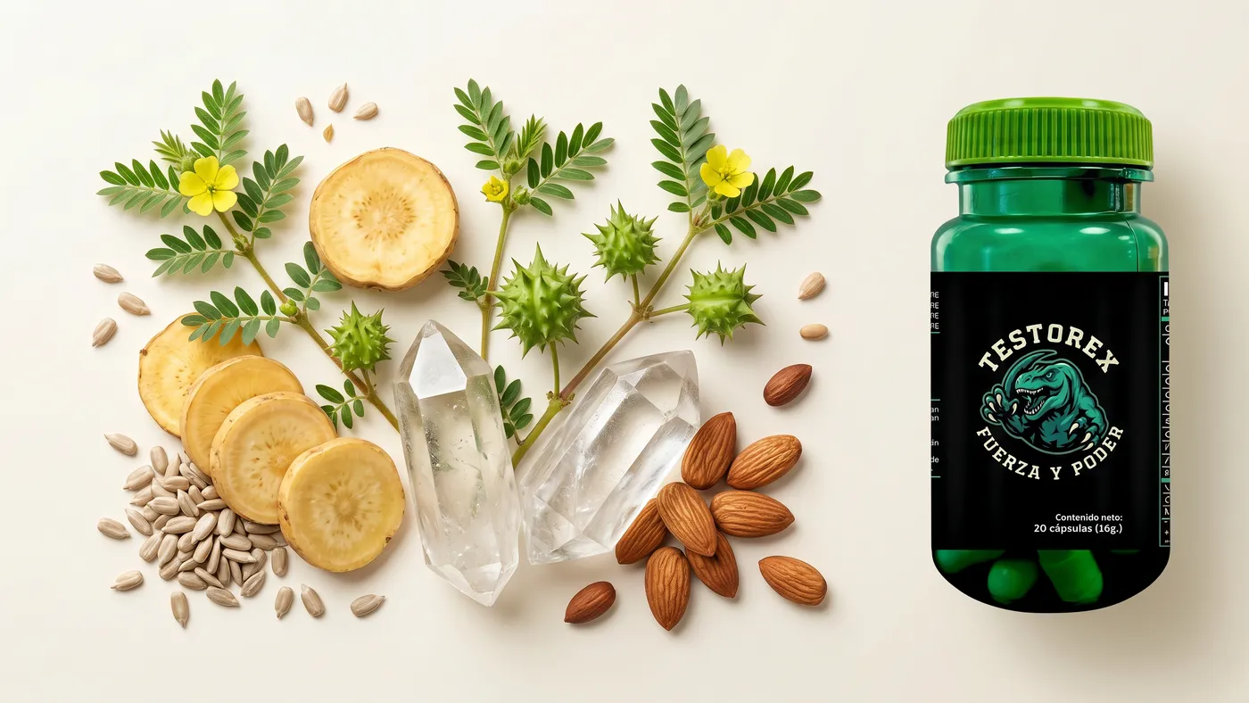 Ingredientes naturales de Testorex — Tribulus, Maca andina, Zinc y vitaminas del grupo B
